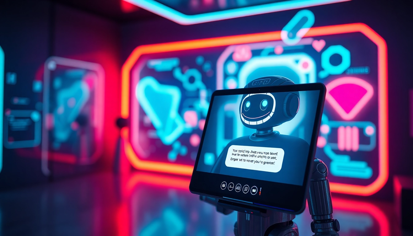 Interactive sex chat bot displayed on a vibrant digital interface, showcasing engaging conversation options.