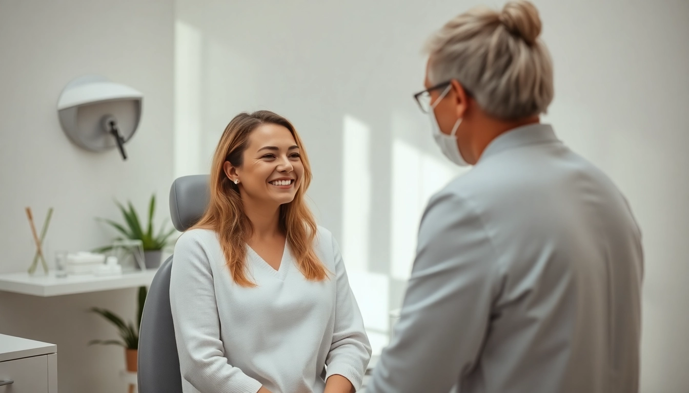 Patient receiving a Fett-weg Spritze treatment consultation in a professional clinic.