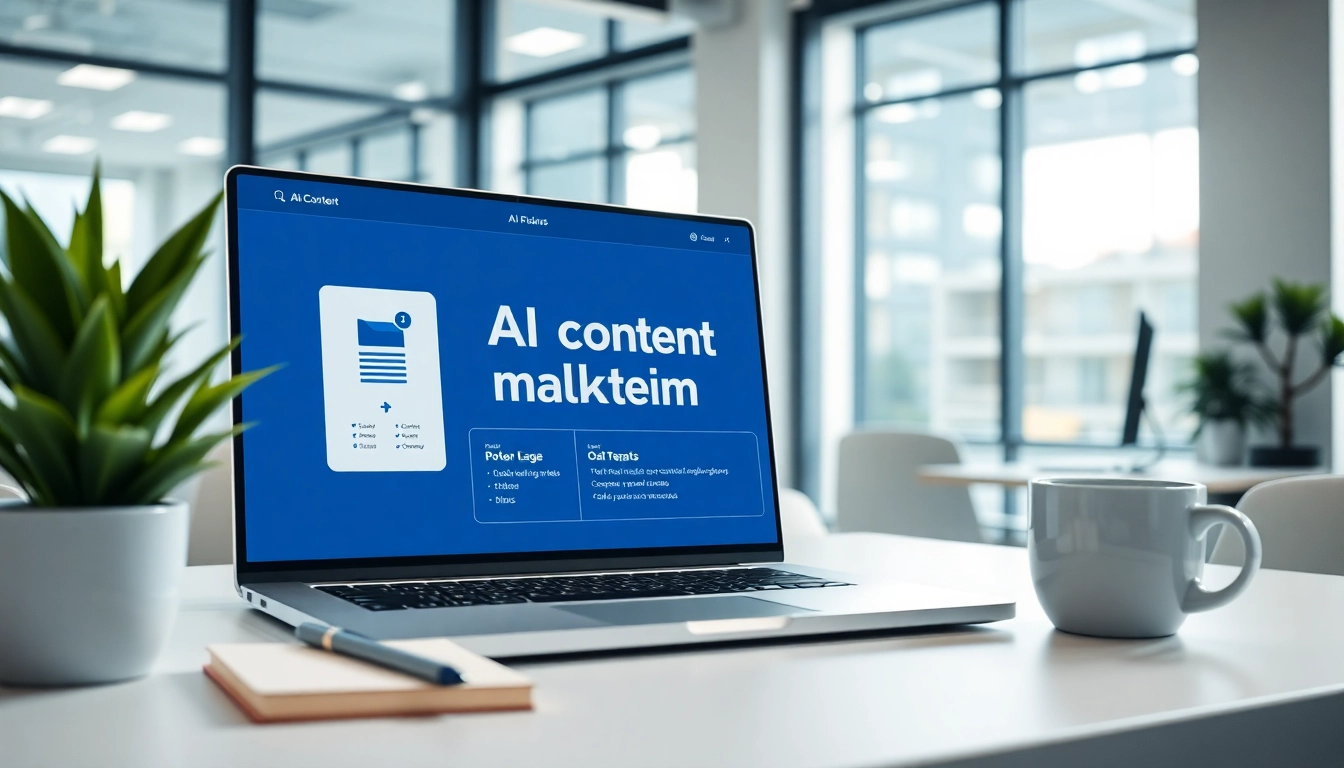 Utilize an AI content marketing platform showcased in a professional workspace setting.