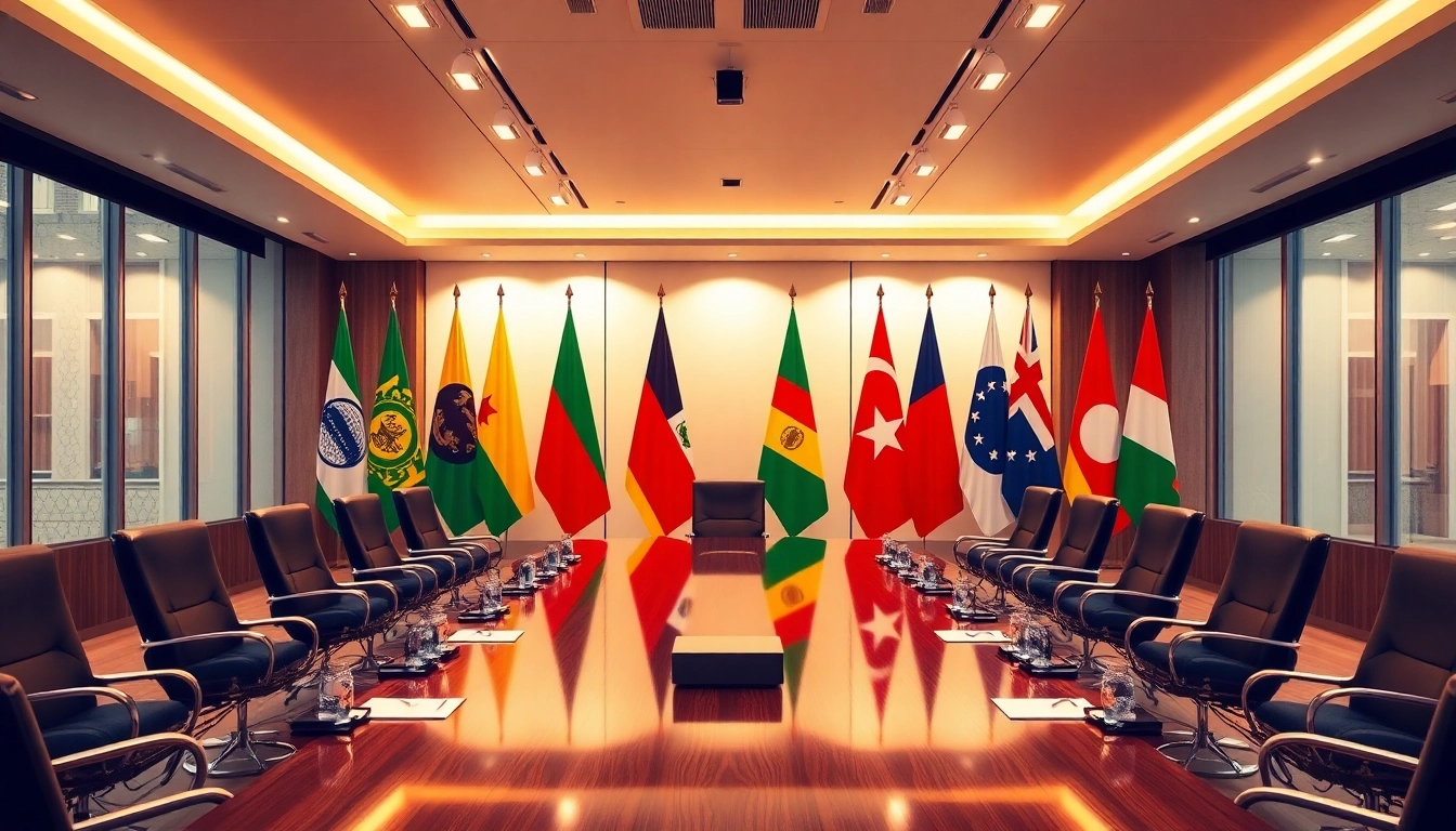 Showcase the BRICS Africa partnership in an inspiring meeting setting, emphasizing unity and collaboration.