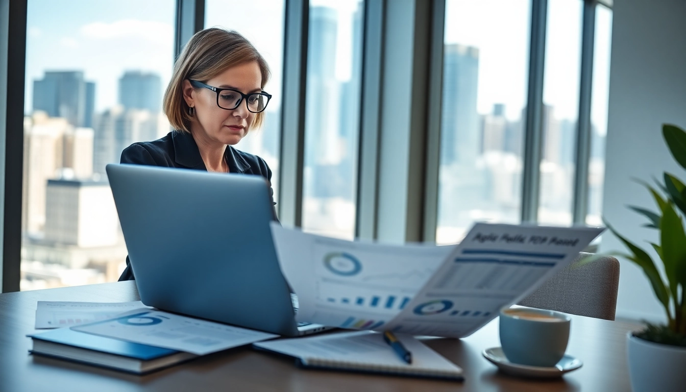 Freelance FP&A consultant analyzing financial data in a bright office.