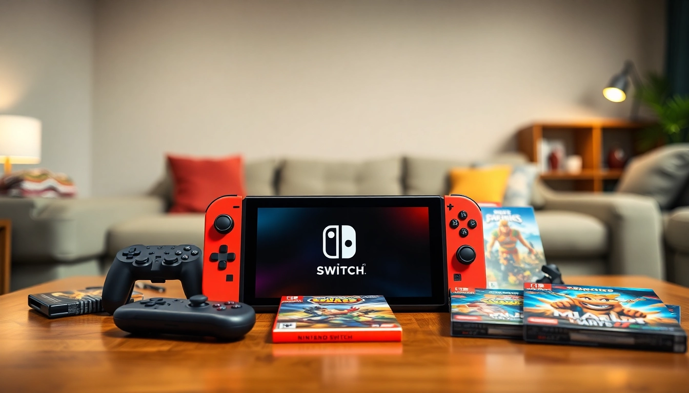 Engaging view of Nintendo Switch games displayed with a Nintendo Switch console.