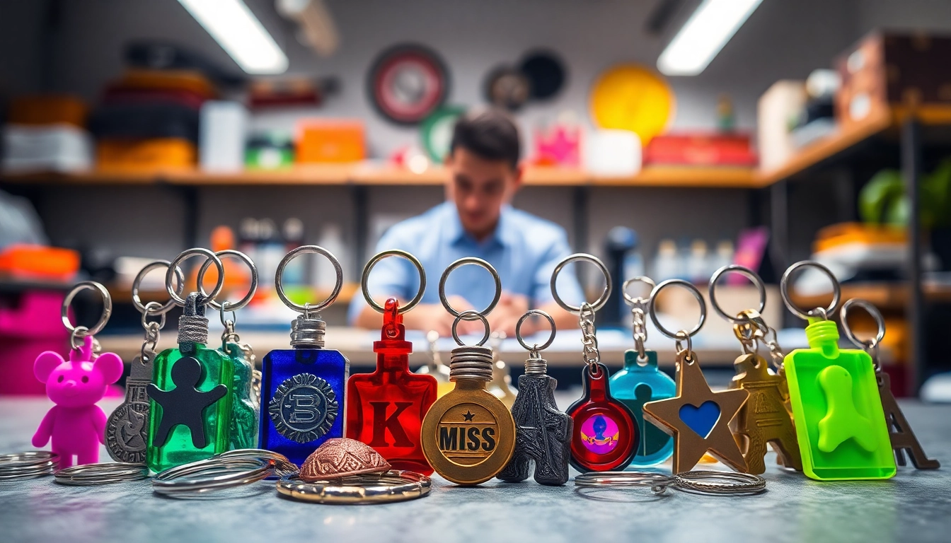 Create customized keychains showcasing unique designs and vibrant colors in a workshop setting.