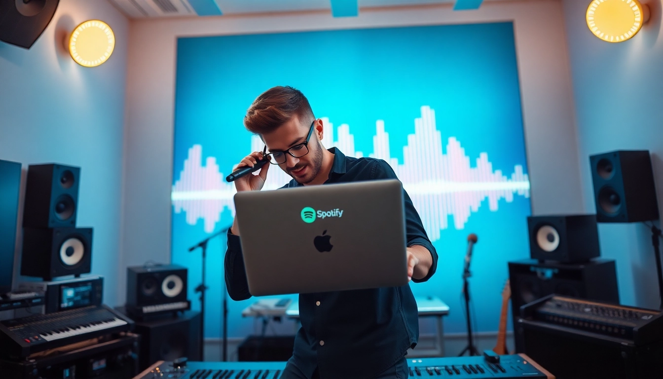 Engage with stylish Spotify promotion through a professional musician in a creative setting.