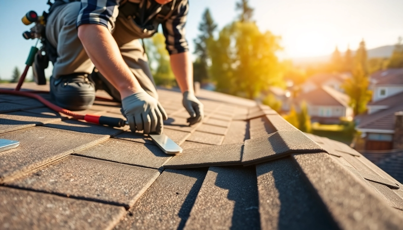 Roofer performing essential Roof Repair Vancouver Wa on a sunny residential home.