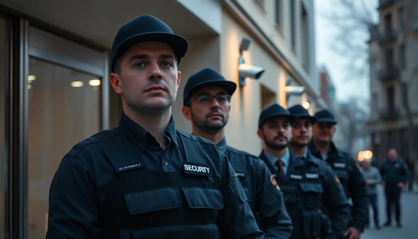 Reliable security services Coventry with vigilant security personnel monitoring a commercial property.
