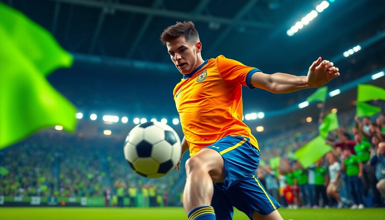 Player showcasing Cheap Football Shirts during an exciting game in a stadium setting.