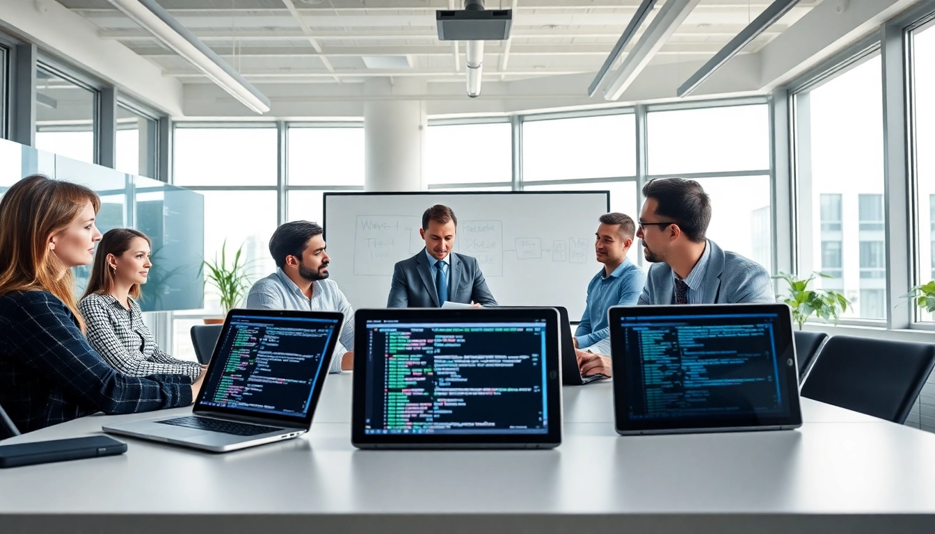 Collaborative team utilizing an AI testing platform in a modern workspace.